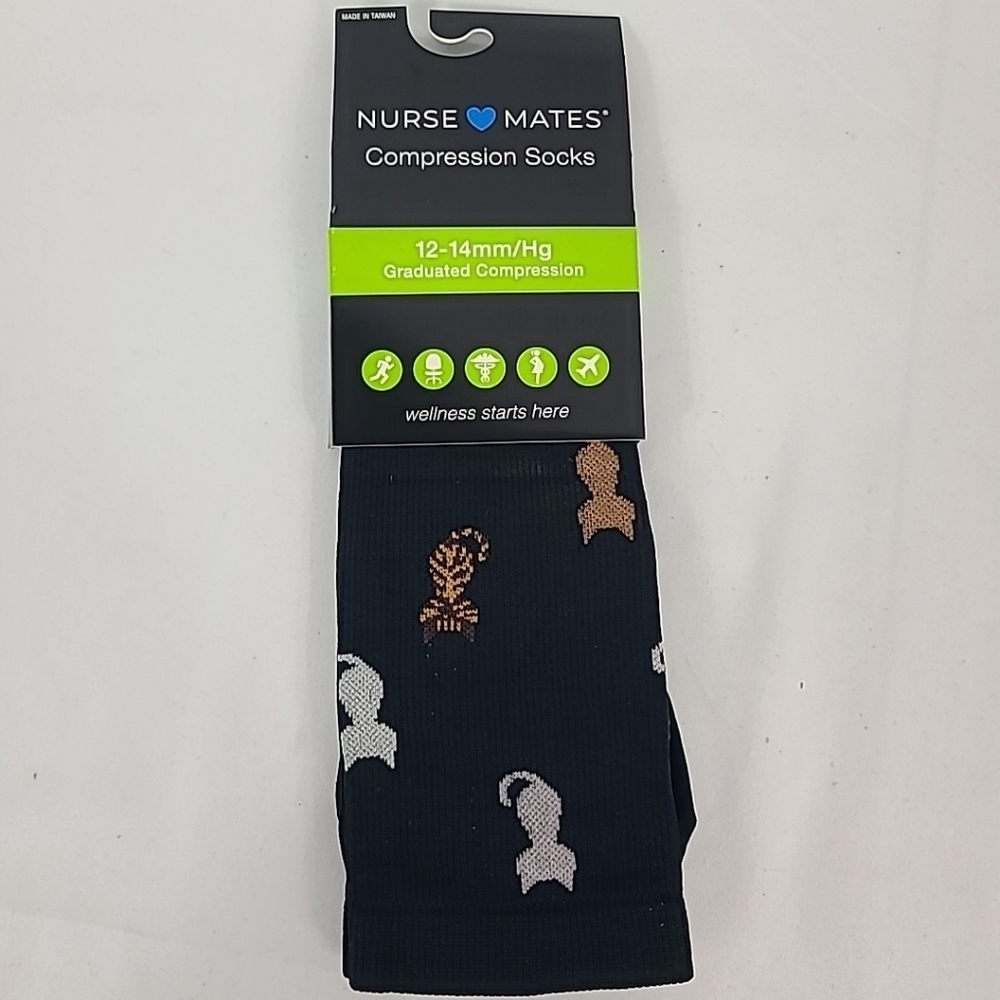 NWT Nurse Mates Compression Socks CAT TAILS Black sz 9-11